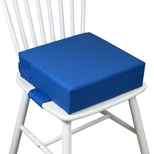 Booster Seat for Kitchen Chair (PU Material),Toddler Booster Seats for Dining Table Portable for Travel Camping Eating Double Safe Straps Non-Slip Bottom (Dark Blue)
