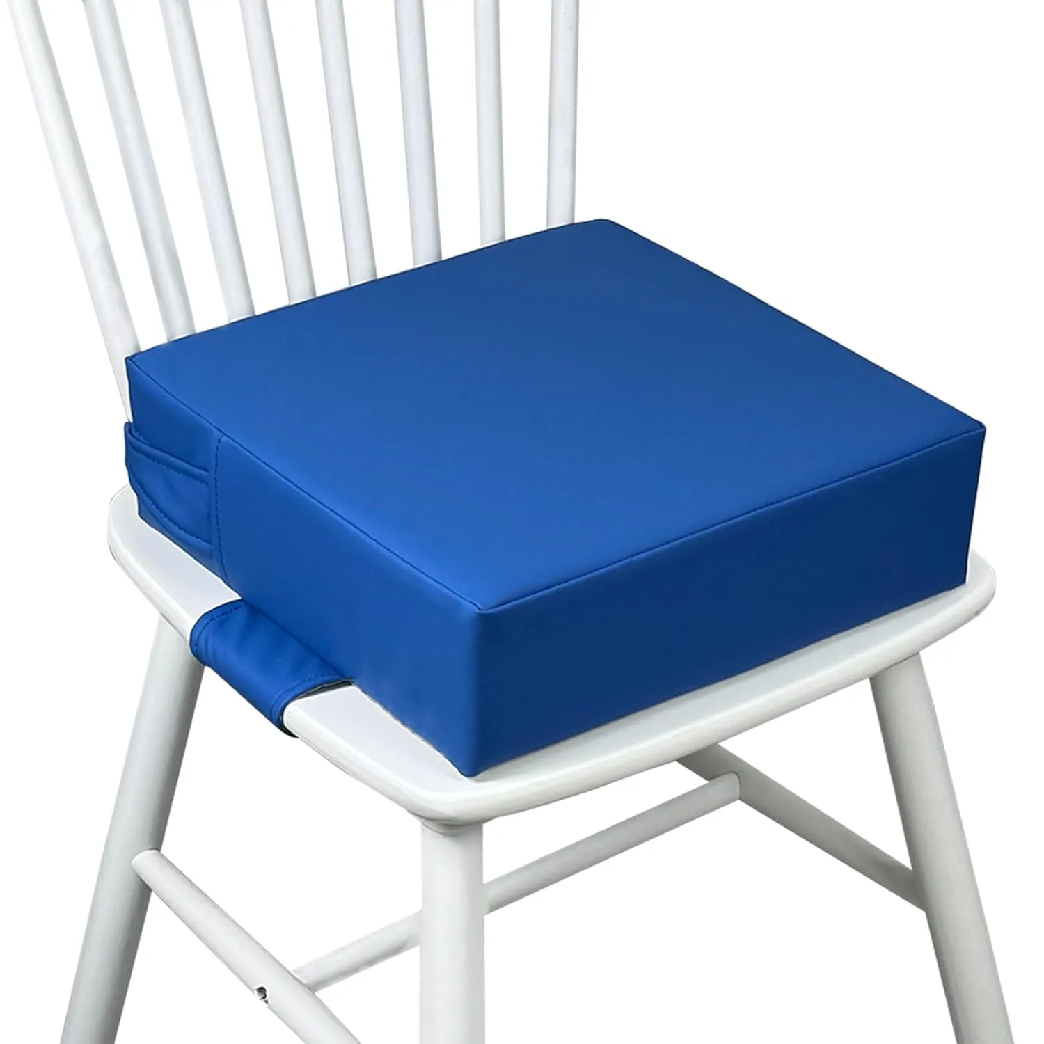 Booster Seat for Kitchen Chair (PU Material),Toddler Booster Seats for Dining Table Portable for Travel Camping Eating Double Safe Straps Non-Slip Bottom (Dark Blue)