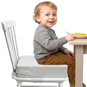 Booster Seat for Kitchen Chair (PU Material),Toddler Booster Seats for Dining Table Portable for Travel Camping Eating Double Safe Straps Non-Slip Bottom (Grey)