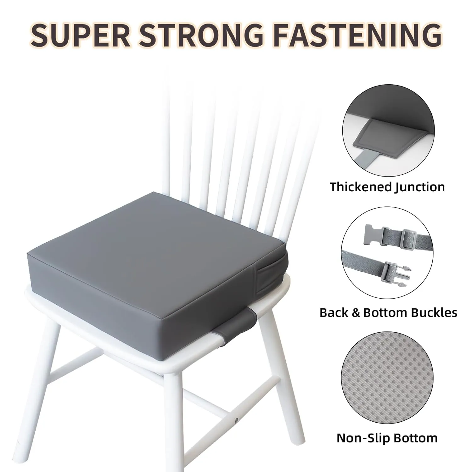 Booster Seat for Kitchen Chair (PU Material),Toddler Booster Seats for Dining Table Portable for Travel Camping Eating Double Safe Straps Non-Slip Bottom (Rock Grey)