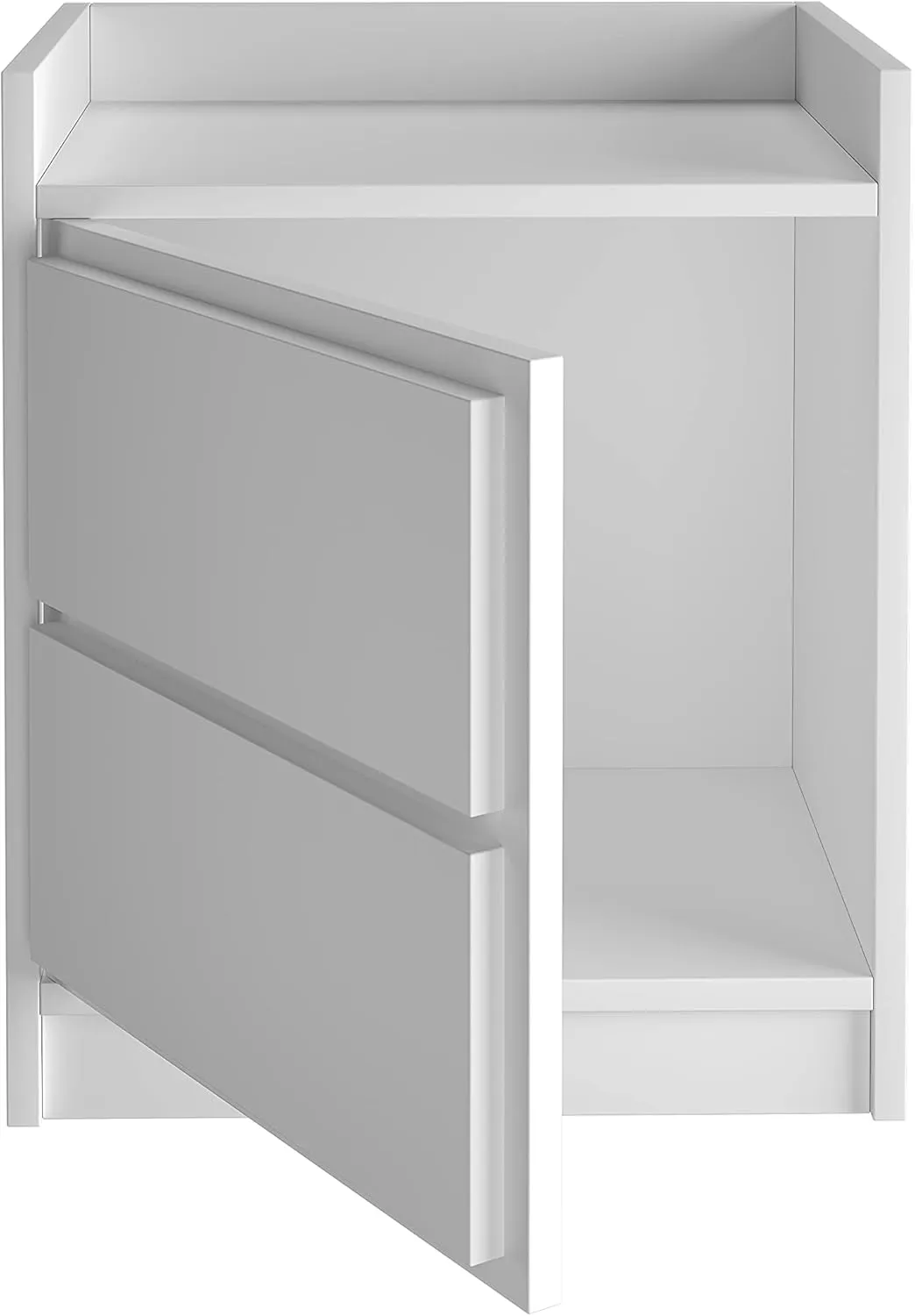 Boyd Sleep Adagio Swing Door Modern Nightstand: Bedroom Side Table with Storage Cubby and Shelf, White
