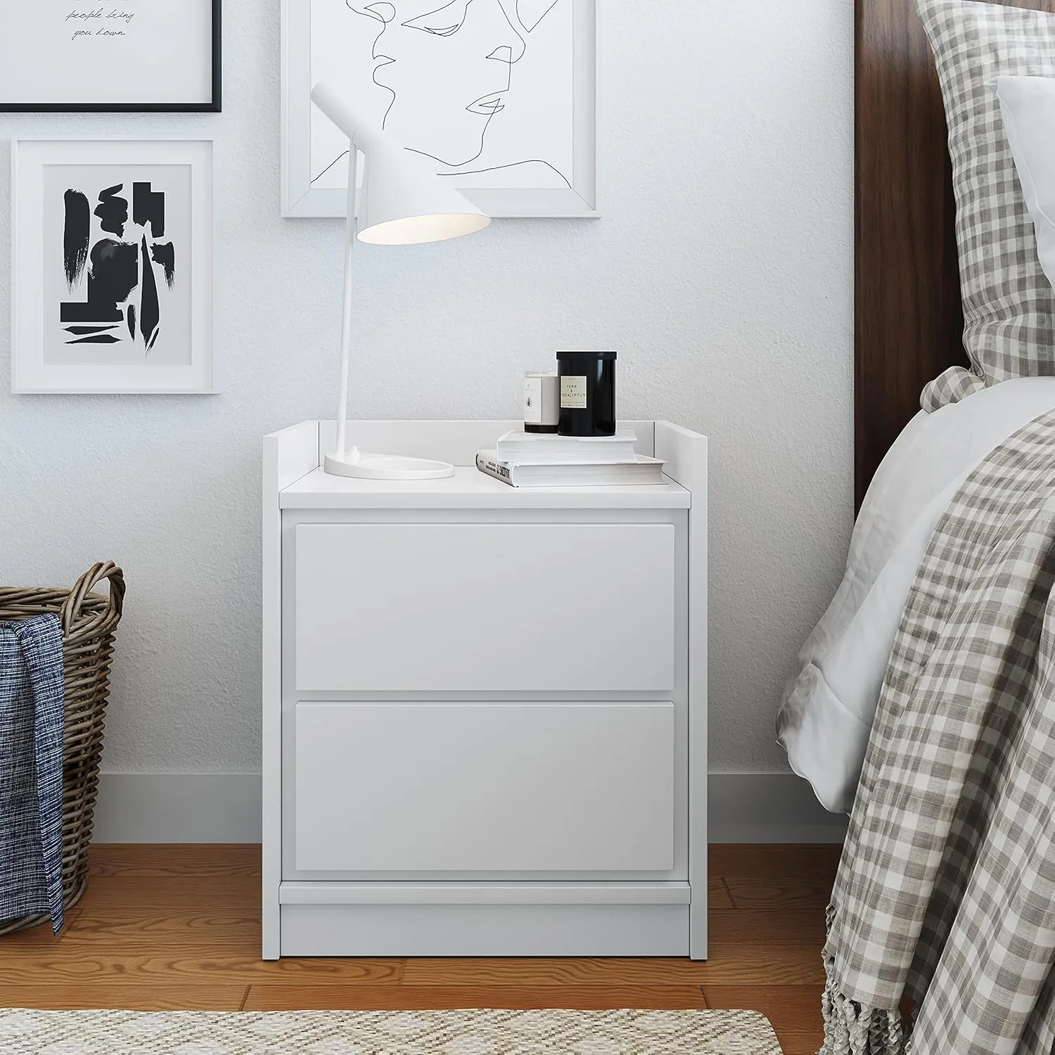 Boyd Sleep Adagio Swing Door Modern Nightstand: Bedroom Side Table with Storage Cubby and Shelf, White