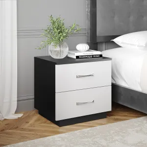 Boyd Sleep Bedroom Nightstand Bedside Table: Hamilton Two Drawer Storage with Pedestal Base, Black/White