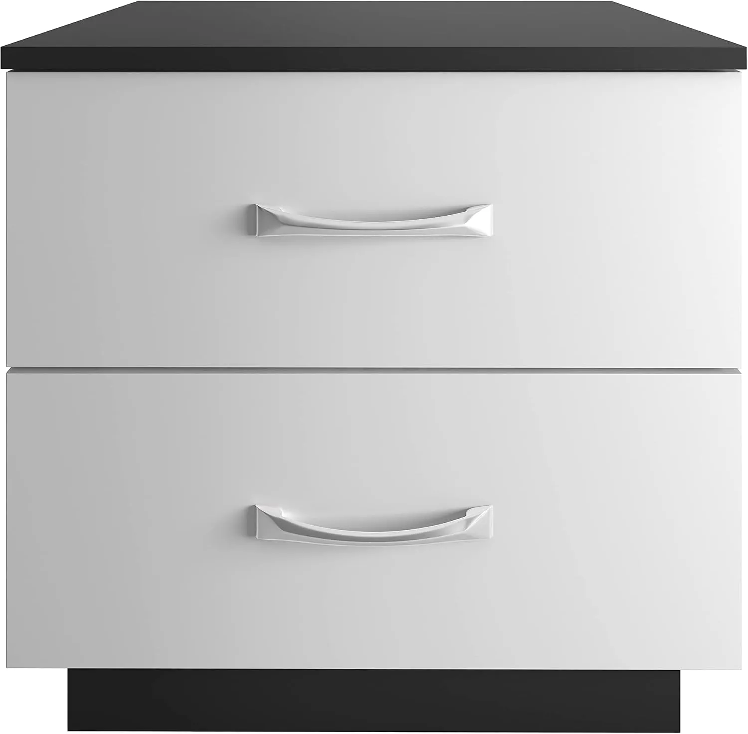 Boyd Sleep Bedroom Nightstand Bedside Table: Hamilton Two Drawer Storage with Pedestal Base, Black/White