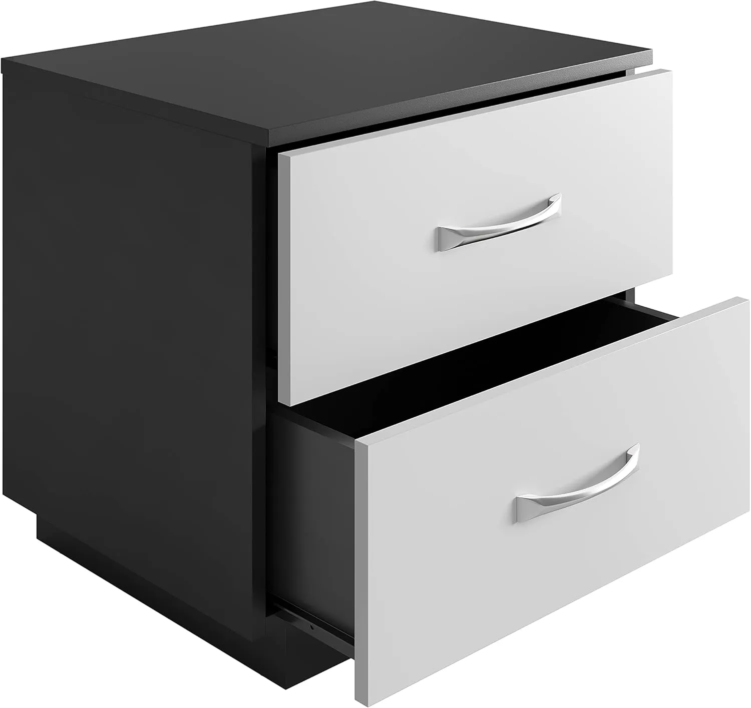 Boyd Sleep Bedroom Nightstand Bedside Table: Hamilton Two Drawer Storage with Pedestal Base, Black/White