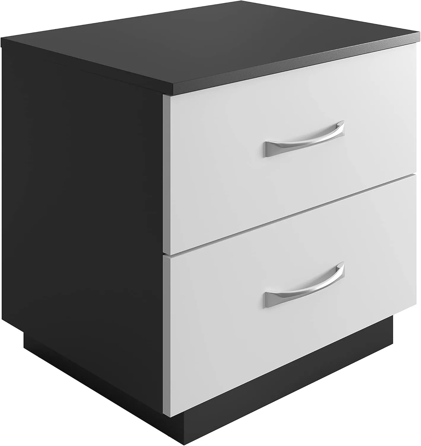Boyd Sleep Bedroom Nightstand Bedside Table: Hamilton Two Drawer Storage with Pedestal Base, Black/White