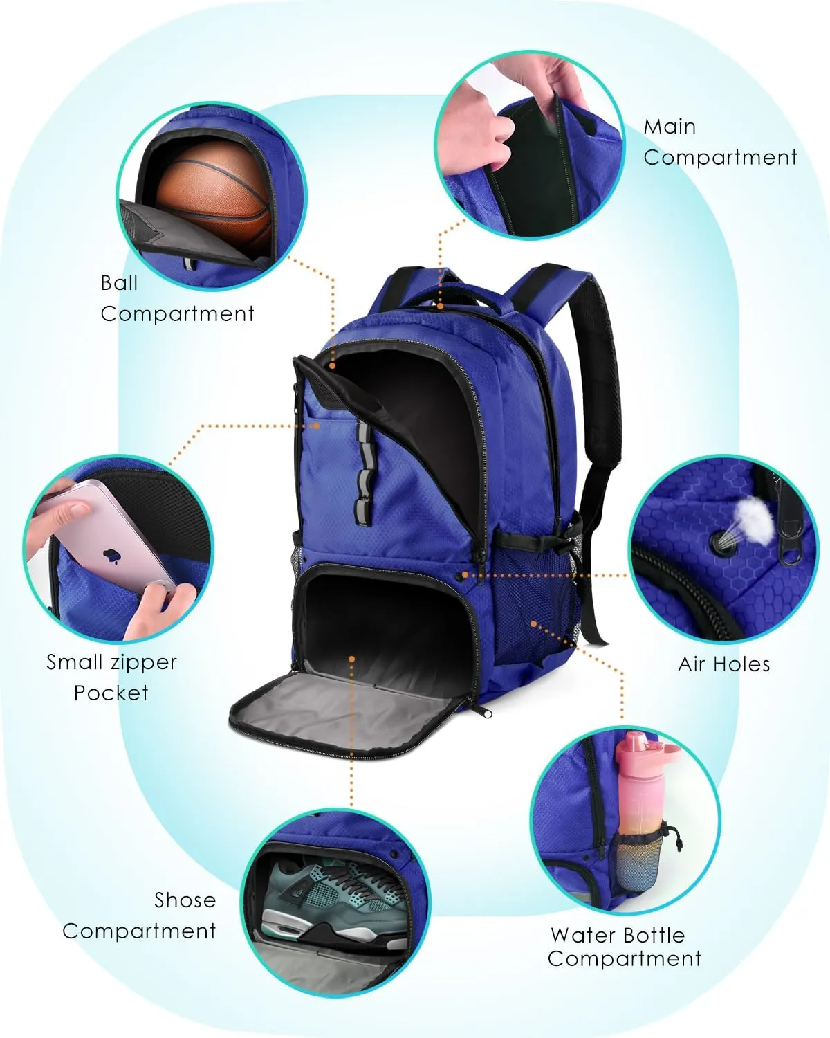 BROTOU Basketball Backpack, Large Basketball Bag with Shoes and Ball Compartment, Soccer Backpacks for Basketball/Volleyball