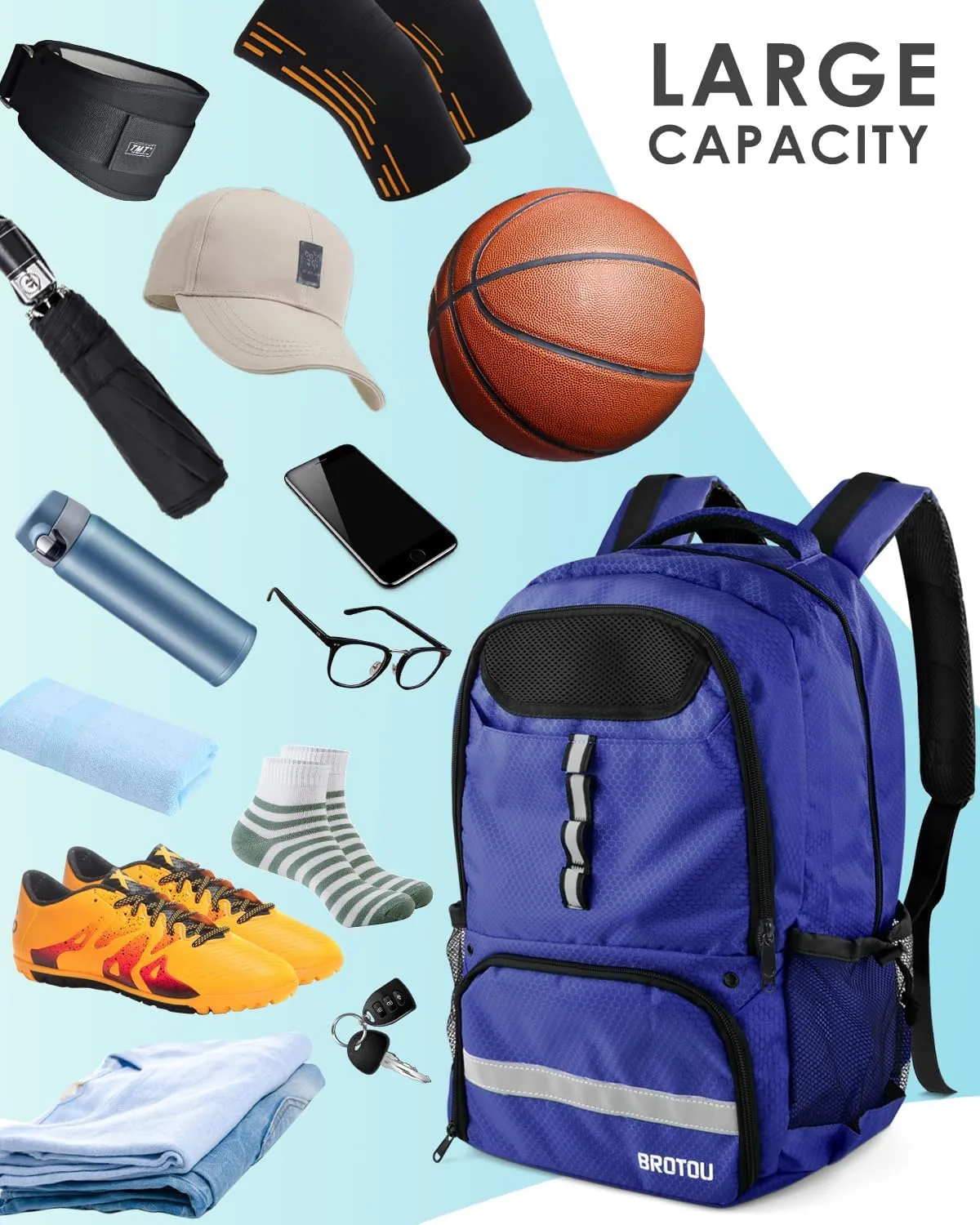 BROTOU Basketball Backpack, Large Basketball Bag with Shoes and Ball Compartment, Soccer Backpacks for Basketball/Volleyball