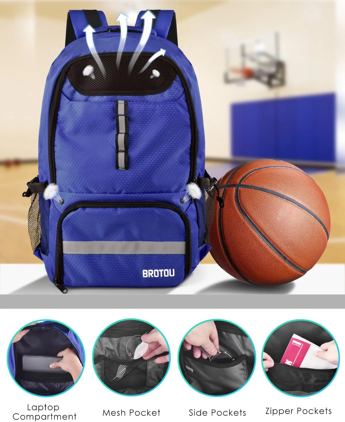 BROTOU Basketball Backpack, Large Basketball Bag with Shoes and Ball Compartment, Soccer Backpacks for Basketball/Volleyball