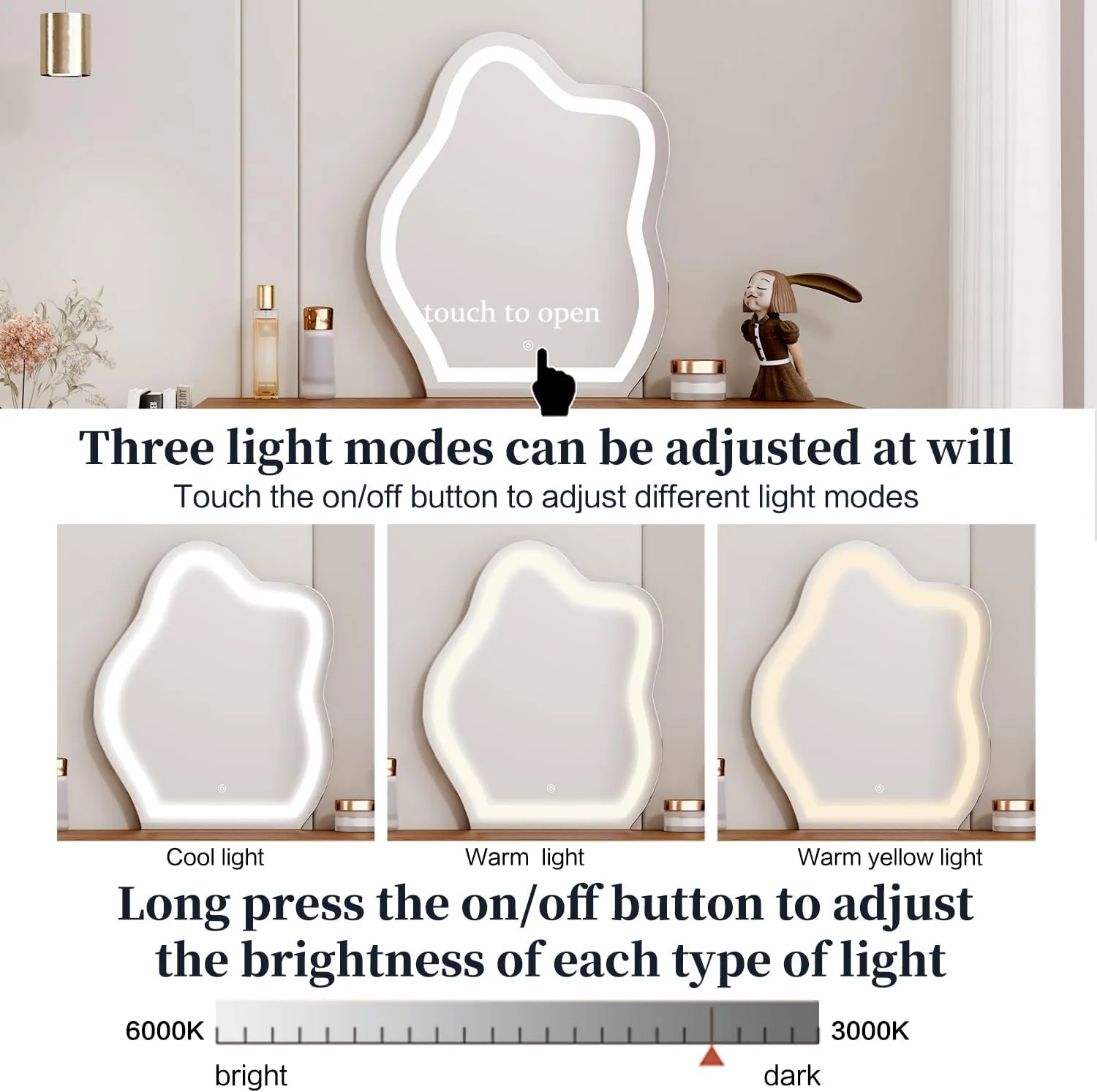 Brown Vanity Desk with Mirror and Lights,Small Makeup Vanity with 5 Drawers，Modern Makeup Table with Adjustable Cabinet for Bedroom,Makeup Room