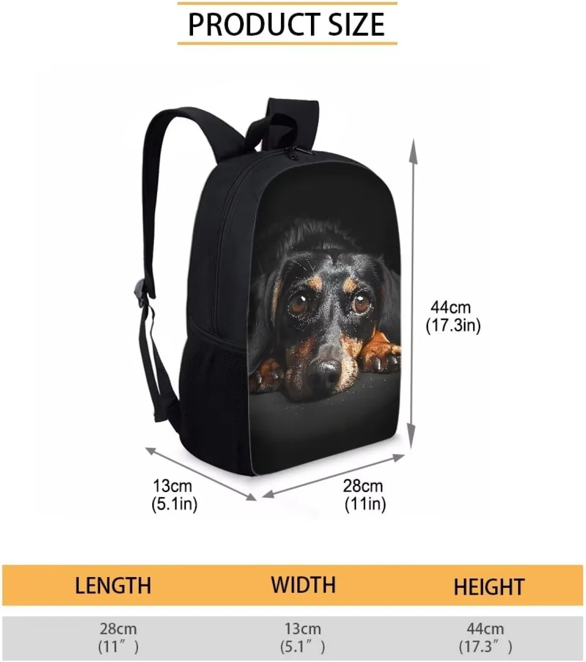 Buybai 3D Dachshund Dog Backpack for Kids, Travel Work Daypack 17 Icnh School Bags for Girls, Laptop Backpacks for Middle High school Student Portable Schoolbag with Side Pocket