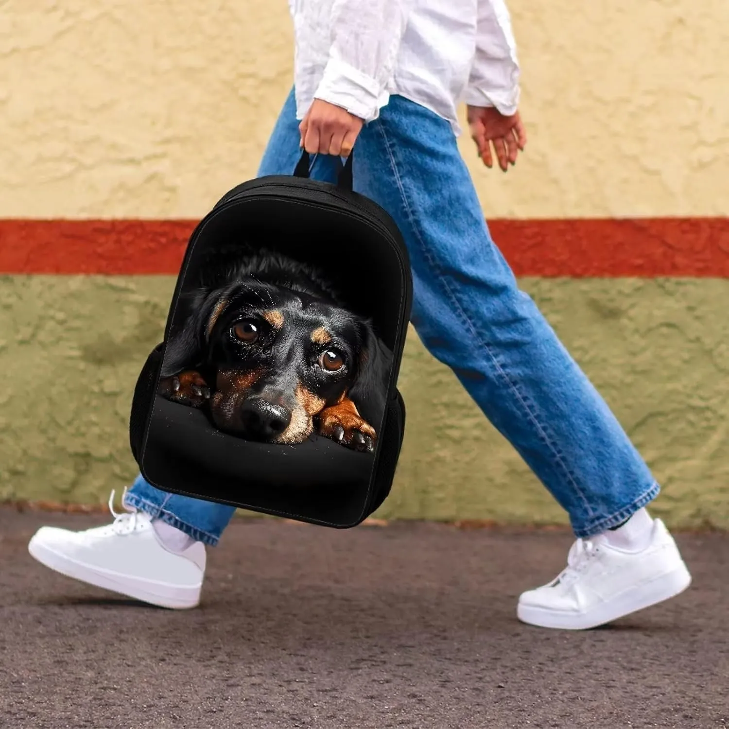 Buybai 3D Dachshund Dog Backpack for Kids, Travel Work Daypack 17 Icnh School Bags for Girls, Laptop Backpacks for Middle High school Student Portable Schoolbag with Side Pocket