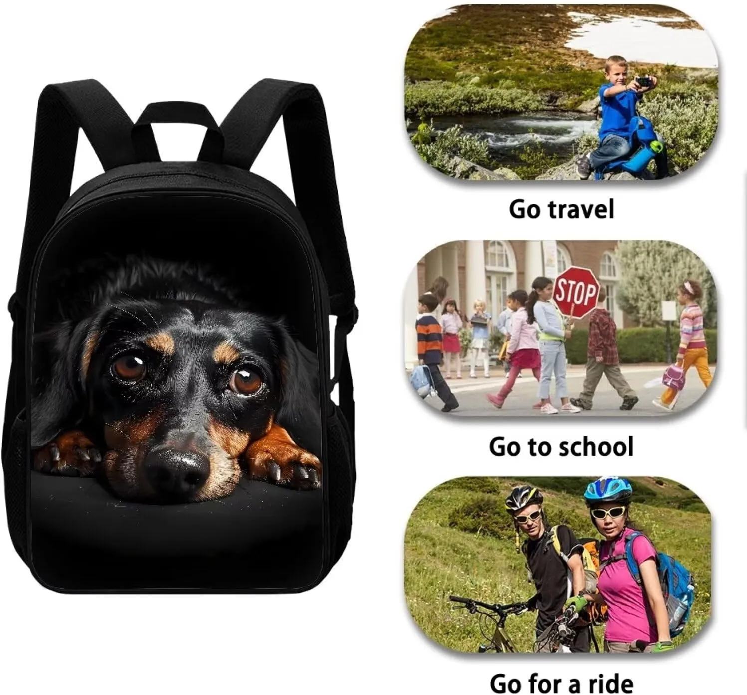 Buybai 3D Dachshund Dog Backpack for Kids, Travel Work Daypack 17 Icnh School Bags for Girls, Laptop Backpacks for Middle High school Student Portable Schoolbag with Side Pocket