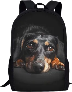 Buybai 3D Dachshund Dog Backpack for Kids, Travel Work Daypack 17 Icnh School Bags for Girls, Laptop Backpacks for Middle High school Student Portable Schoolbag with Side Pocket