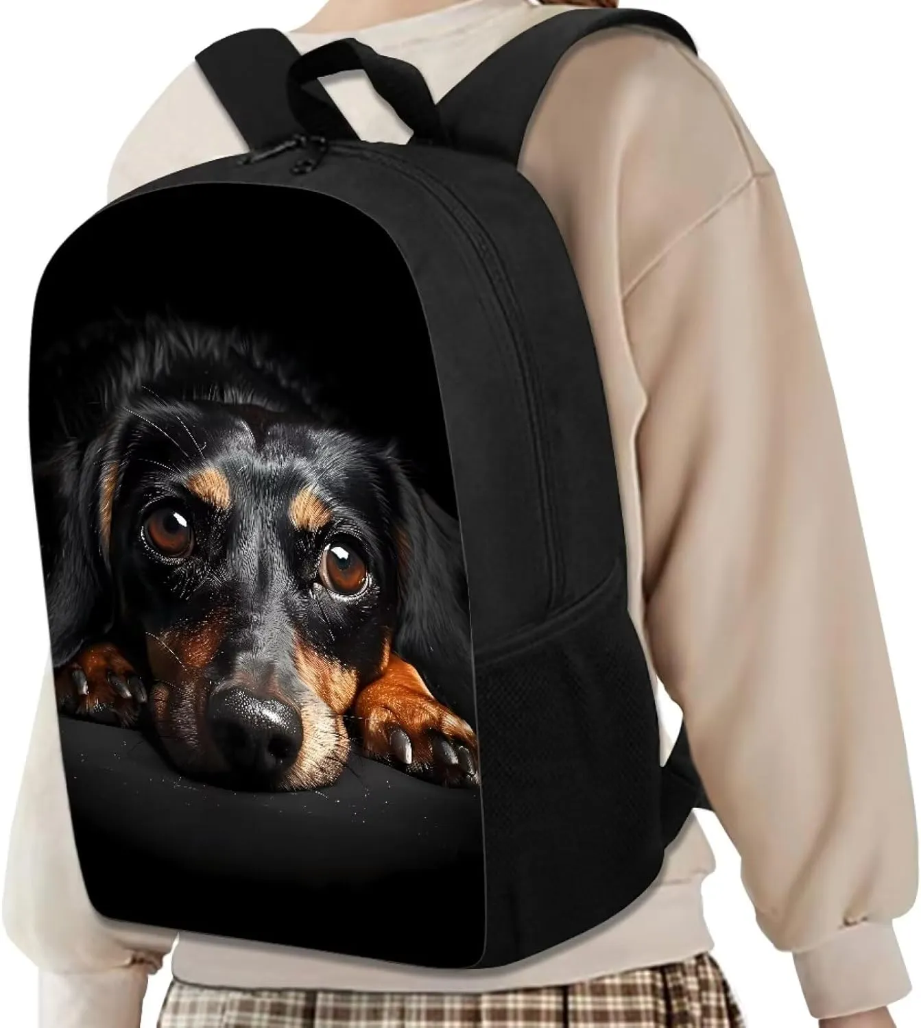 Buybai 3D Dachshund Dog Backpack for Kids, Travel Work Daypack 17 Icnh School Bags for Girls, Laptop Backpacks for Middle High school Student Portable Schoolbag with Side Pocket