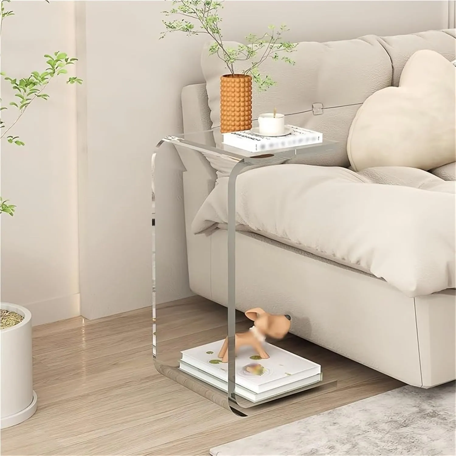 C-Shape Transparent Acrylic Side Table Space-Saving Couch Tables Terrace Accent Table c Shaped End Table for Home,Ideal for Home
