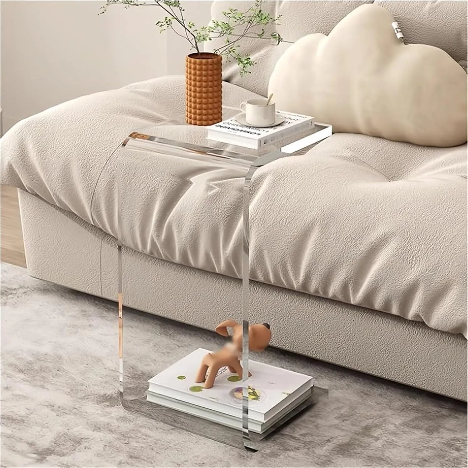 C-Shape Transparent Acrylic Side Table Space-Saving Couch Tables Terrace Accent Table c Shaped End Table for Home,Ideal for Home