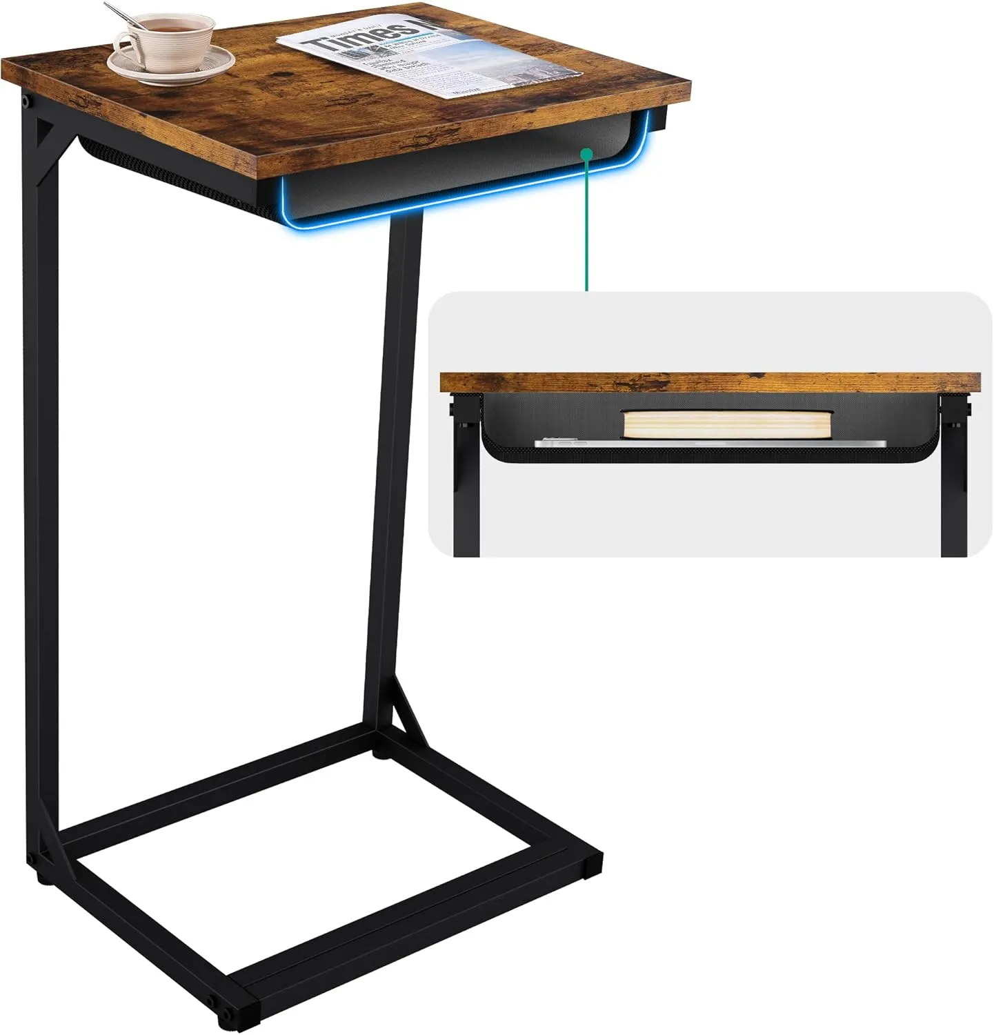 C Shaped End Table, Small Side Table Living Rome, Couch Side Table, Small TV Tray Table for Living Room, Bedroom