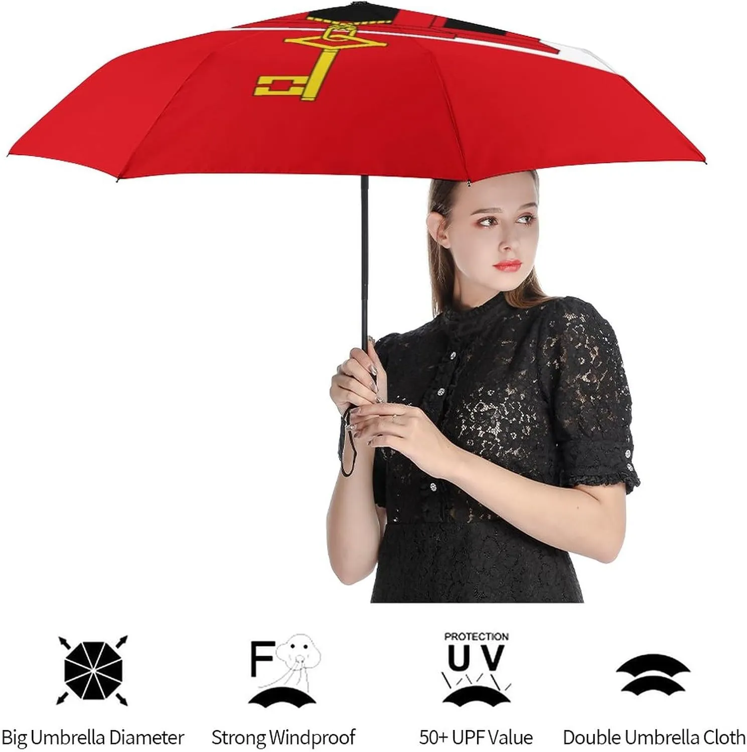 Calculay Russian Flag Portable Automatic Switch Folding Umbrella Manual Sunshade Anti-UV Travel Umbrella Rainproof And Windproof Suitable for Men And Women