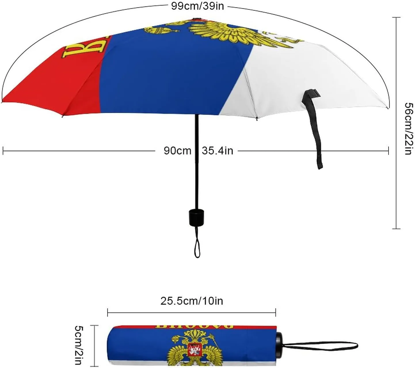 Calculay Russian Flag Portable Automatic Switch Folding Umbrella Manual Sunshade Anti-UV Travel Umbrella Rainproof And Windproof Suitable for Men And Women