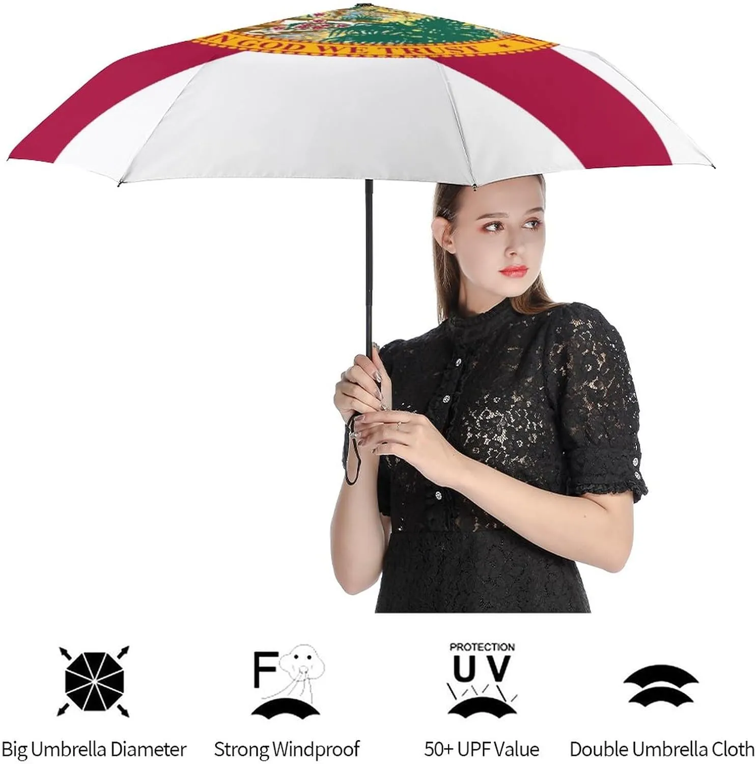 Calculay Russian Flag Portable Automatic Switch Folding Umbrella Manual Sunshade Anti-UV Travel Umbrella Rainproof And Windproof Suitable for Men And Women