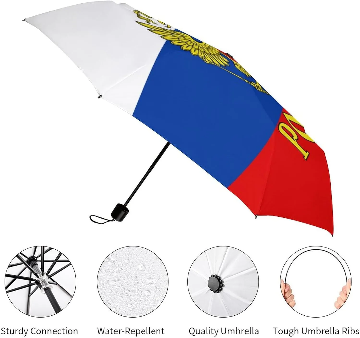 Calculay Russian Flag Portable Automatic Switch Folding Umbrella Manual Sunshade Anti-UV Travel Umbrella Rainproof And Windproof Suitable for Men And Women