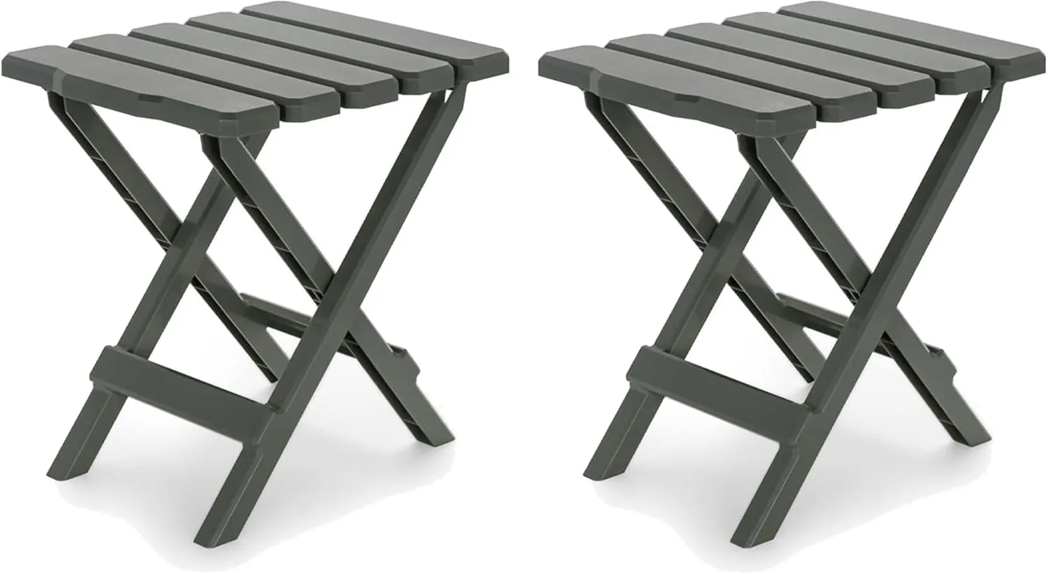 Camco Adirondack Portable Outdoor Camping Small Weatherproof Rustproof Durable Plastic Folding Side Table for Indoor and Outdoor Use, Sage (2 Pack)