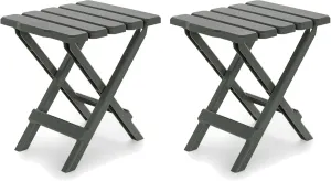 Camco Adirondack Portable Outdoor Camping Small Weatherproof Rustproof Durable Plastic Folding Side Table for Indoor and Outdoor Use, Sage (2 Pack)