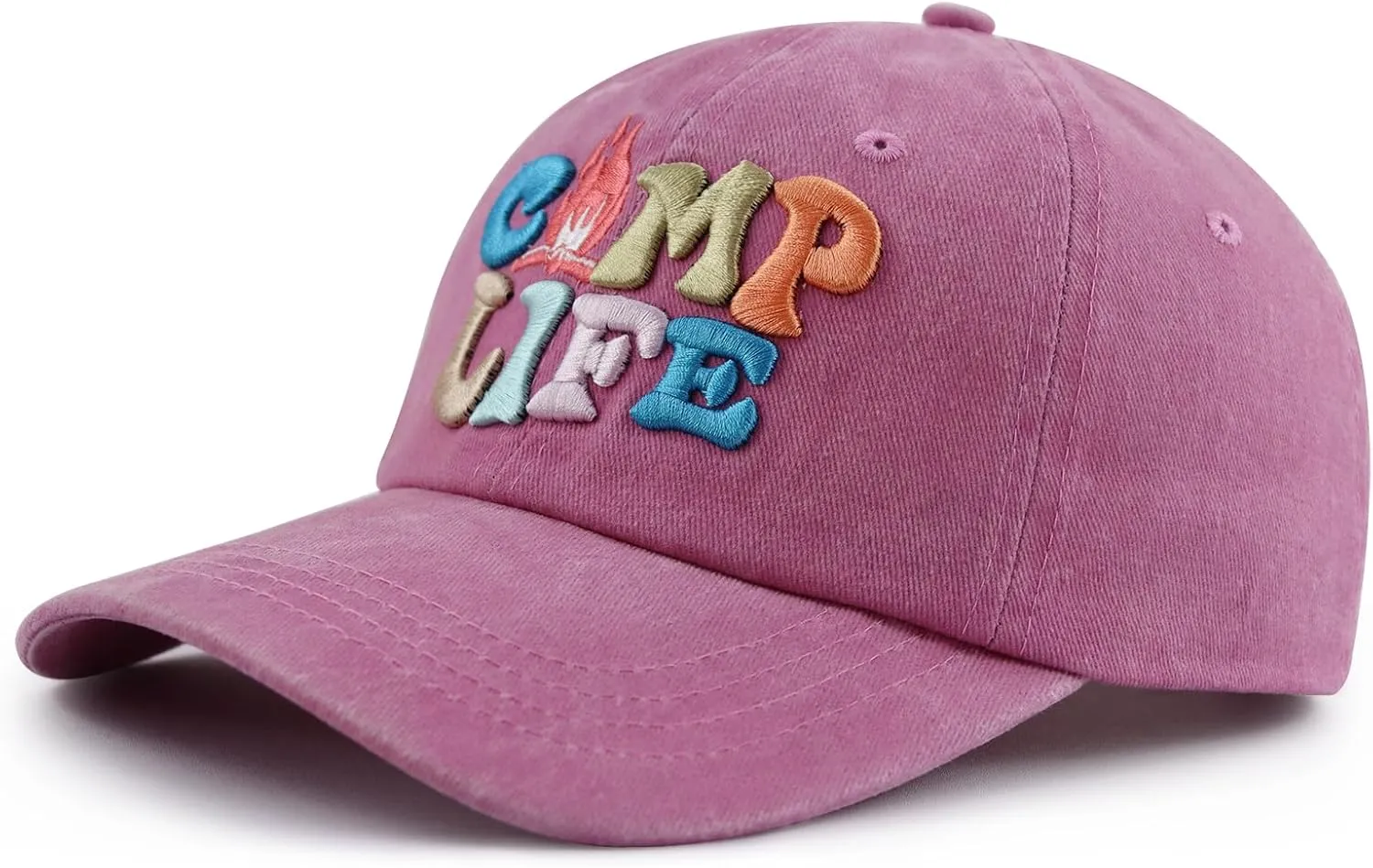 Camp Life Hat for Men Women, Funny Adjustable Cotton 3D Embroidered Camping Hiking Baseball Cap