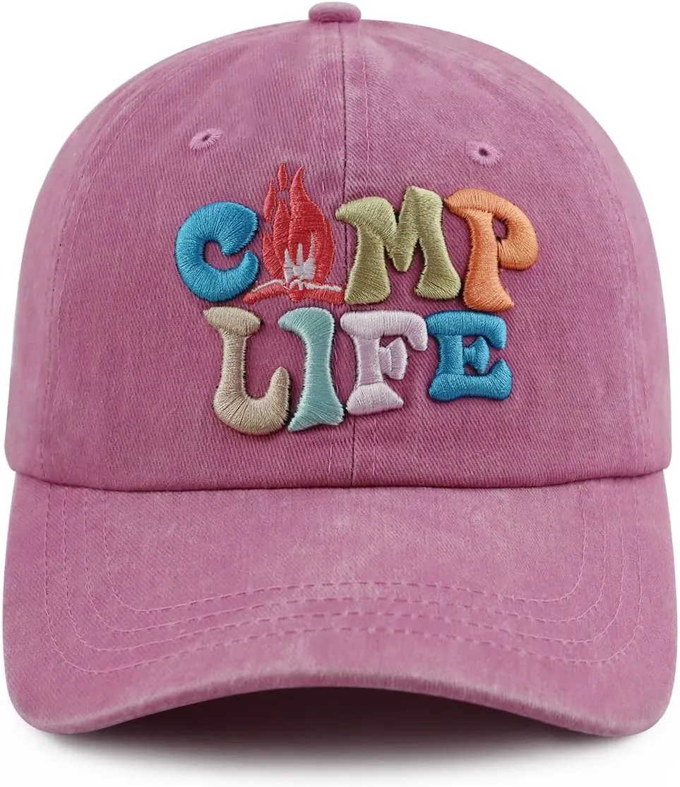 Camp Life Hat for Men Women, Funny Adjustable Cotton 3D Embroidered Camping Hiking Baseball Cap