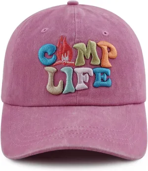 Camp Life Hat for Men Women, Funny Adjustable Cotton 3D Embroidered Camping Hiking Baseball Cap