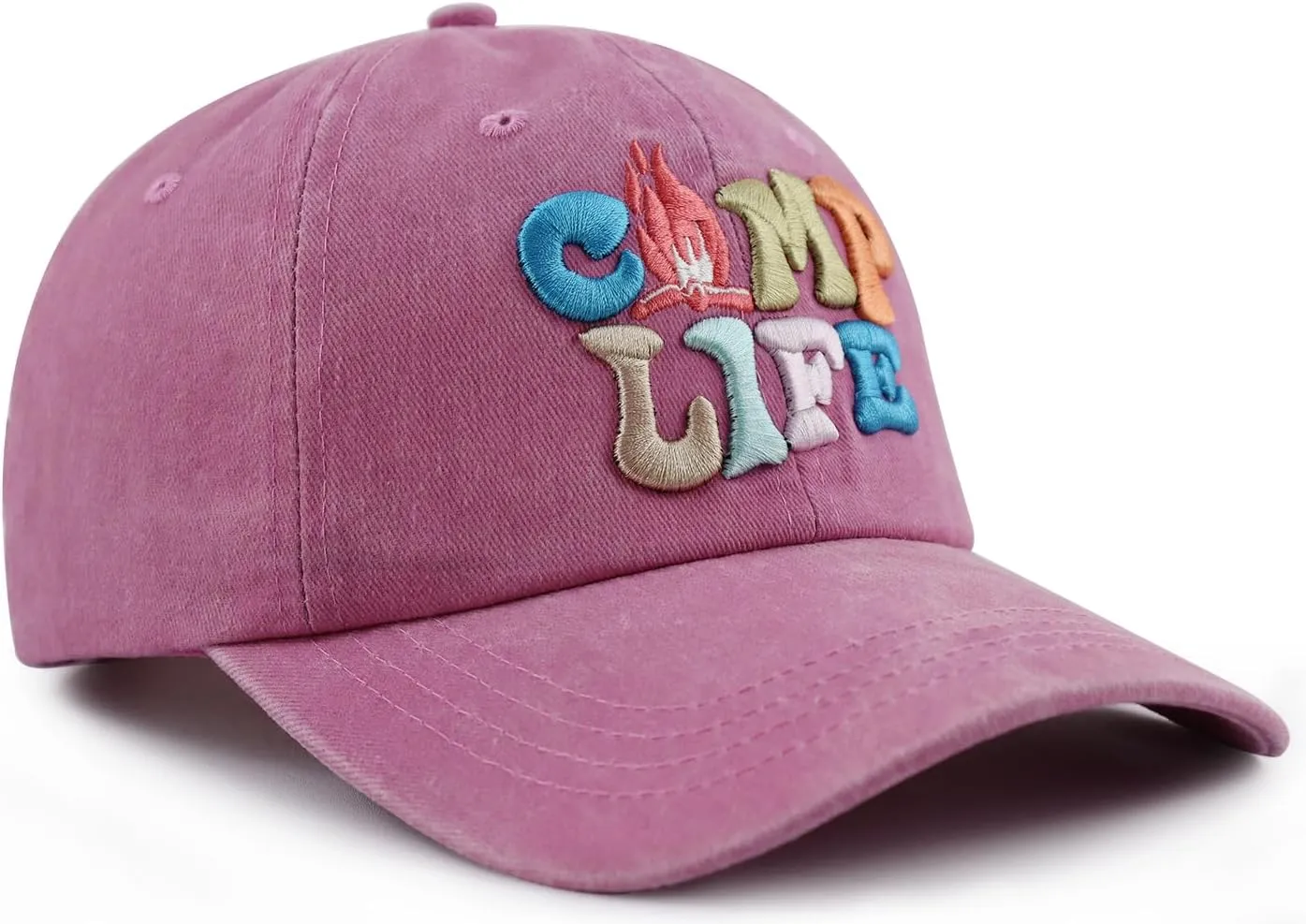 Camp Life Hat for Men Women, Funny Adjustable Cotton 3D Embroidered Camping Hiking Baseball Cap