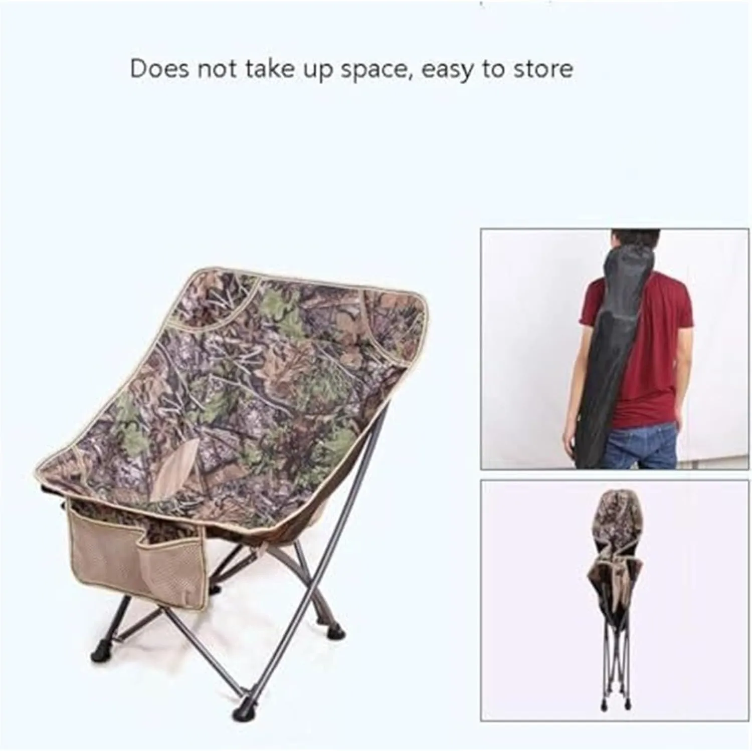 Camping Chair,Folding Camping Chair, Leisure Field Recliner Wood Grain Furniture Folding Fishing Chair Telescopic Table