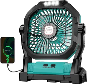 Camping Fan Rechargeable, 20000mAh Battery Powered Portable Fan with LED Light, 4-Speed 180° Adjustable, Camping Essentials for Tent, Travel, Car, Outdoor, Indoor, BBQ, Fishing, Jobsite - Blue