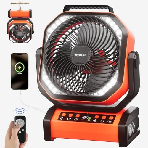Camping Fan w/ Light-20000mAh Rechargeable Battery Fan w/ Remote