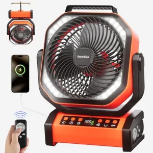 Camping Fan w/ Light-20000mAh Rechargeable Battery Fan w/ Remote