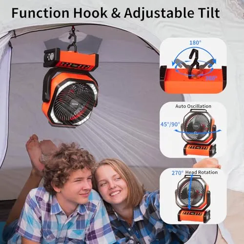 Camping Fan w/ Light-20000mAh Rechargeable Battery Fan w/ Remote