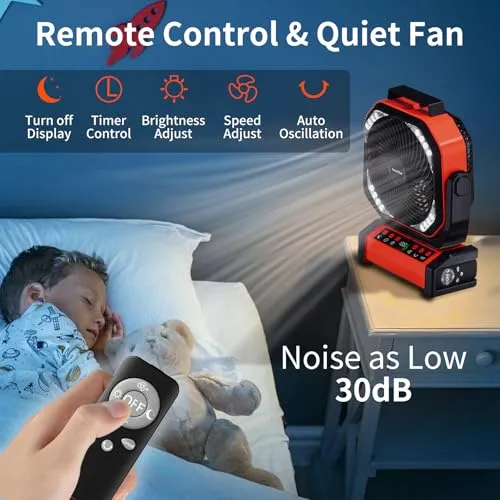 Camping Fan w/ Light-20000mAh Rechargeable Battery Fan w/ Remote
