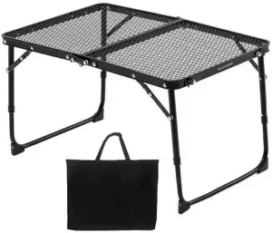 Camping Folding Mesh Table Lightweight Height Adjustable Heavy Duty Metal Multifunction Outdoor Hiking Picnic BBQ Bi-fold Table Portable A