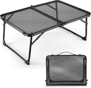 Camping Folding Table, Adjustable Height Aluminum Folding Grill Table, Compact Small Portable Ultralight Outdoor Dining Table for Garden, Patio, Camping, BBQ, Party, 60x40x56cm, Black, 981256