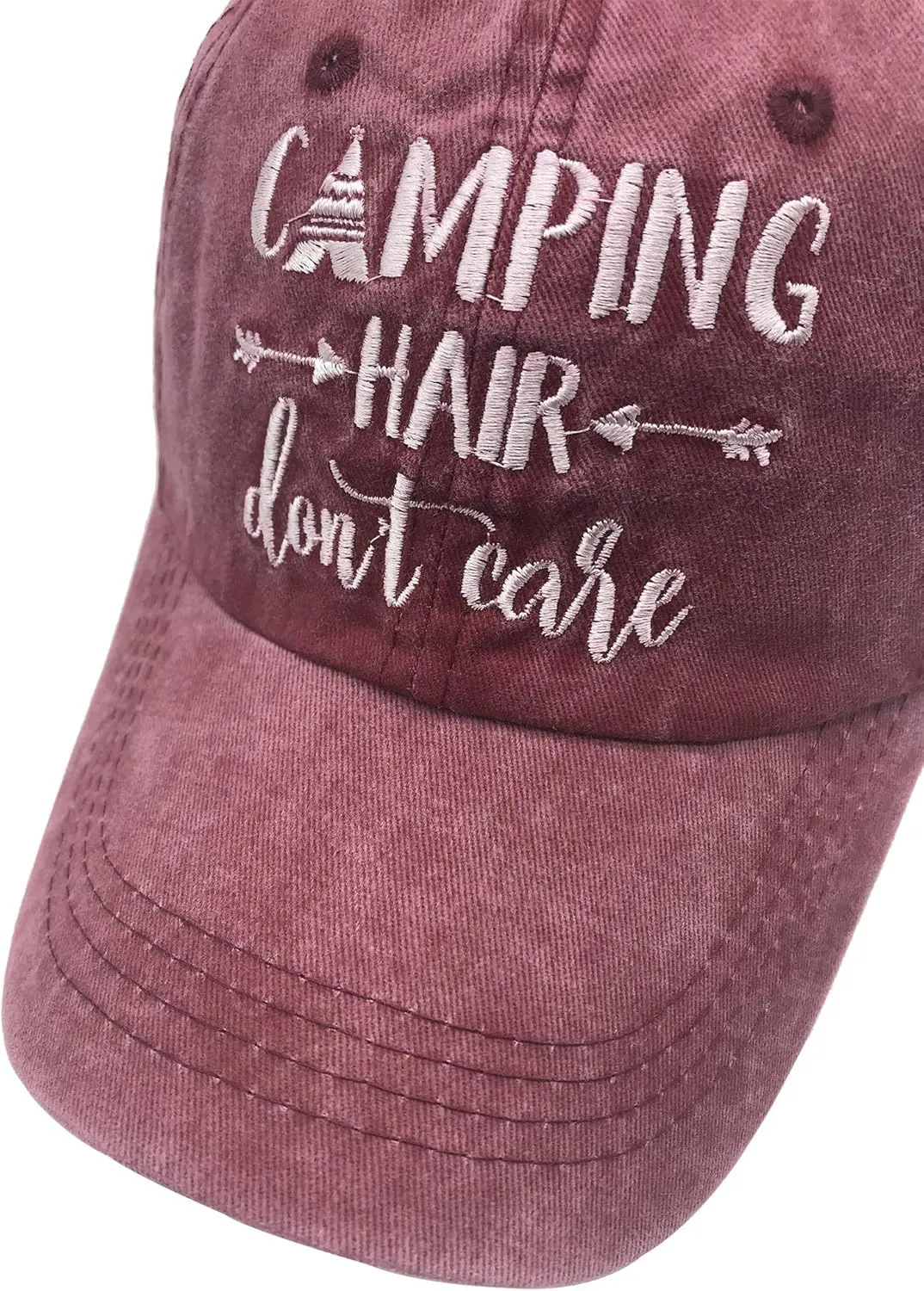 Camping Hair Don't Care Ponytail Hat Vintage Washed Distressed Baseball Dad Cap for Women