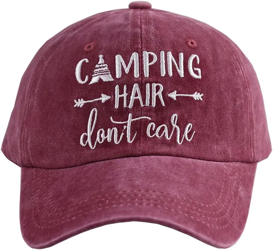 Camping Hair Don't Care Ponytail Hat Vintage Washed Distressed Baseball Dad Cap for Women