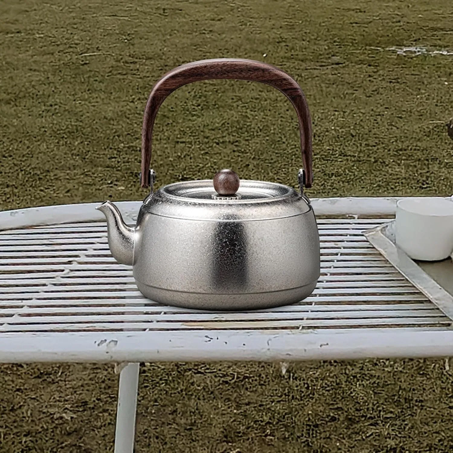 Camping Kettle Water Pot for Boiling Water Over Fire with Lid Coffee Tea Pot Titanium Kettle for Climbing Hiking Picnic