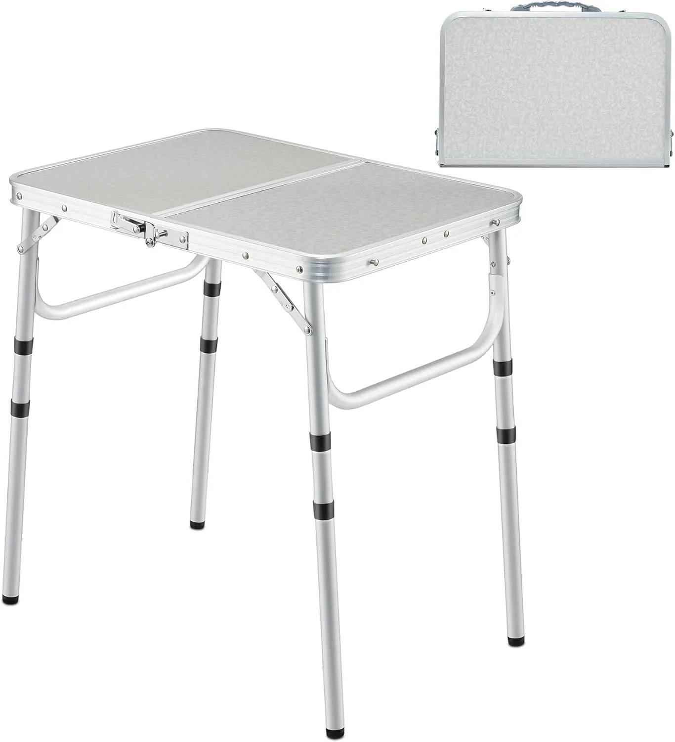 Camping Table 2 Feet Adjustable Height, Portable Lightweight Aluminum Frame Folding Picnic Table for Outdoor Indoor, White