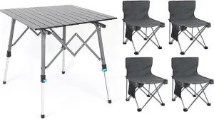 Camping Table Chairs 5-Piece Outdoor Set, Portable Aluminum Picnic Table, Height Adjustable 43-70cm