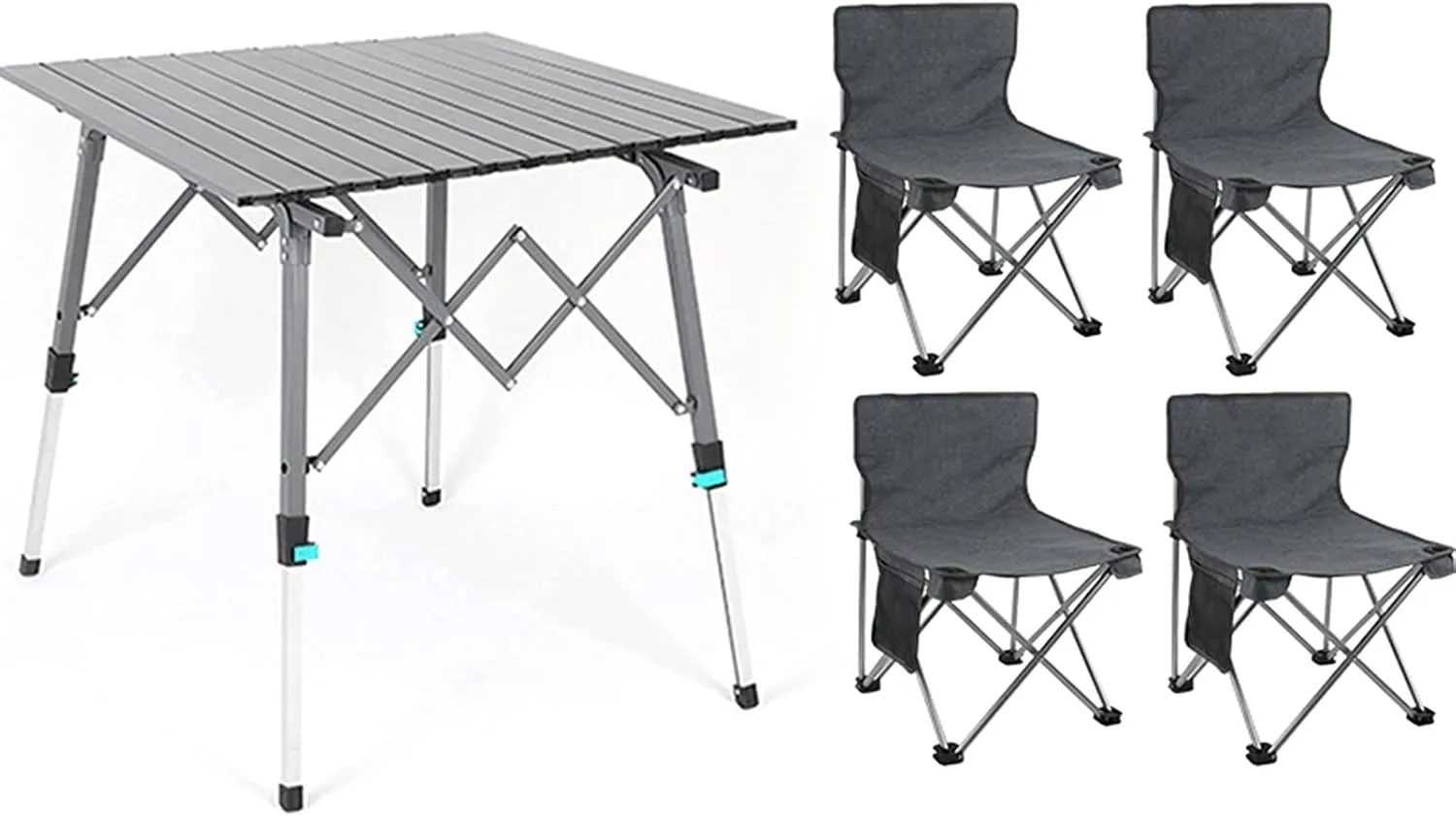 Camping Table Chairs 5-Piece Outdoor Set, Portable Aluminum Picnic Table, Height Adjustable 43-70cm