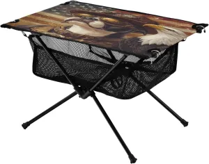 Camping Table Lightweight Portable Folding Table with Mesh Storage Net Eagle Vulture Dog USA Ideal for Camping Hiking Beach Picnic Travel Backyard