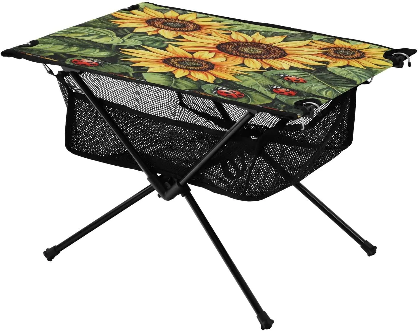 Camping Table Lightweight Portable Folding Table with Mesh Storage Net Flower Sunflower Ladybug Square Ideal for Camping Hiking Beach Picnic Travel Backyard