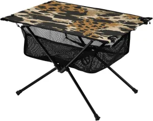 Camping Table Lightweight Portable Folding Table with Mesh Storage Net Leopard Print Camouflage Ideal for Camping Hiking Beach Picnic Travel Backyard