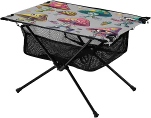 Camping Table Lightweight Portable Folding Table with Mesh Storage Net Mushroom Cartoon Ideal for Camping Hiking Beach Picnic Travel Backyard